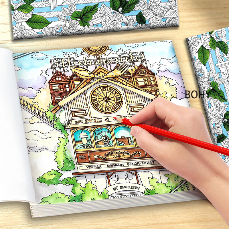 สมุดระบายสีธีมการเดินทางข้ามเว - Adult Coloring Book Stress Relief บทวิจารณ์และราคา